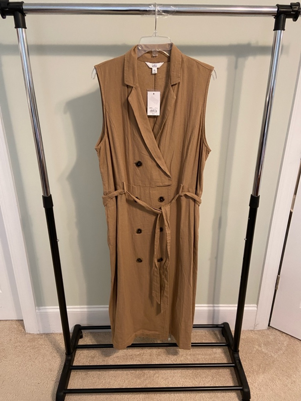Sleeveless Khaki Linen Button Front Dress